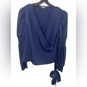 Petite Studio long sleeve navy blue blouse